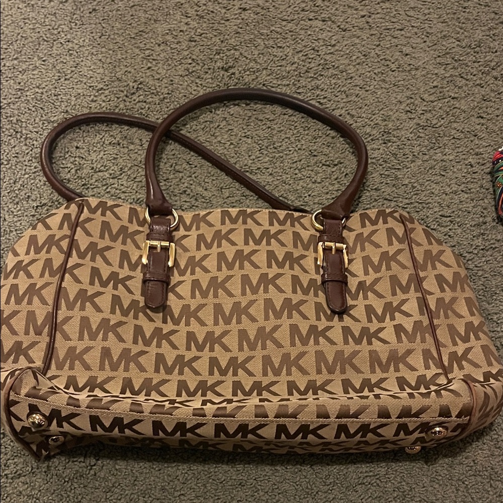Michael Kors Tan and Brown Logo Shoulder Bag